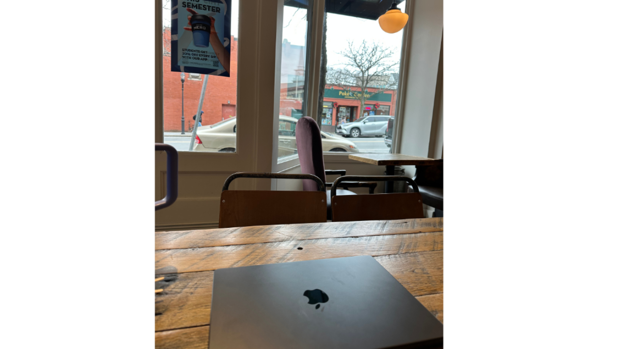 Coffee shop table by a window on a quiet afternoon.