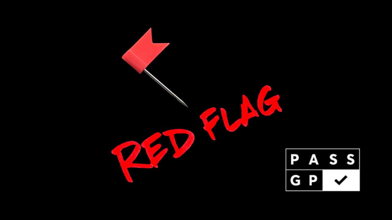 Red flag checklist overlay on consultation notes