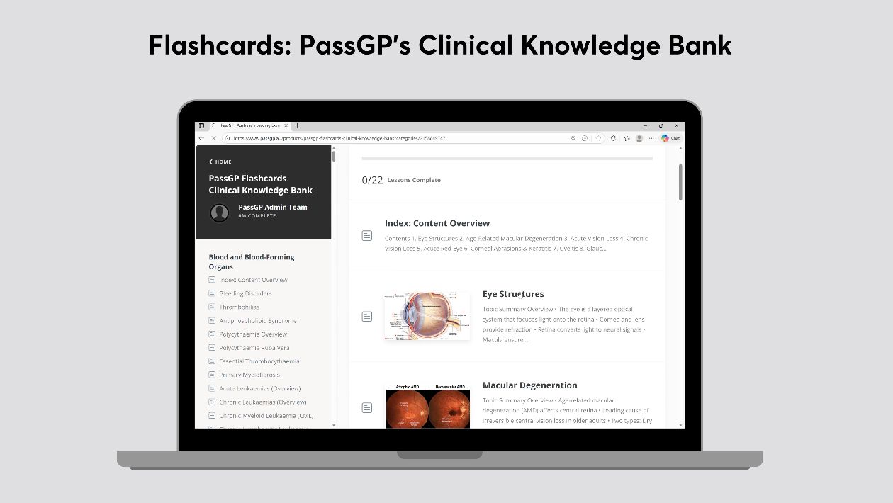 Doctor using structured clinical flashcards to study for Australian medical exams.