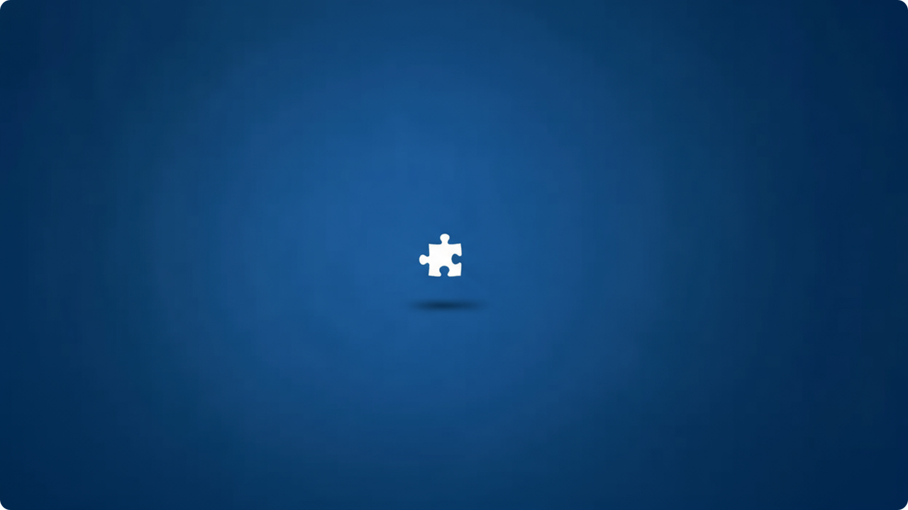 Single white puzzle piece on blue background