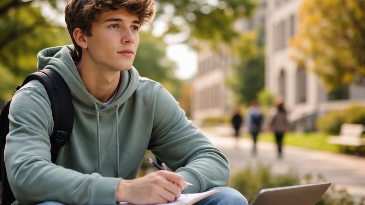 Young adult journaling outdoors to build clarity, focus, and follow-through