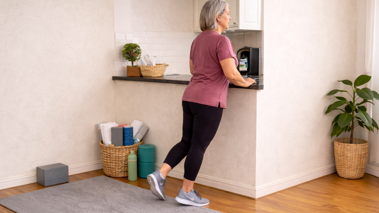 woman exercising at home