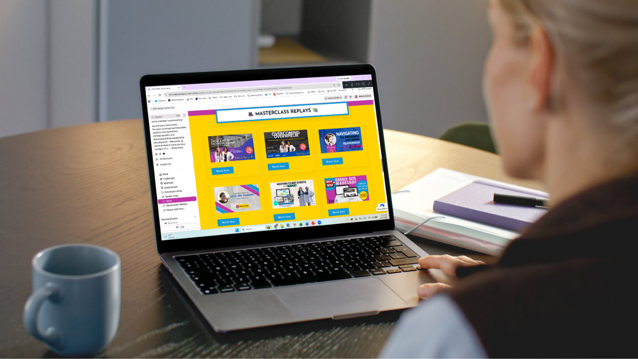 woman on laptop watching class replays inside the OPS Insider Community