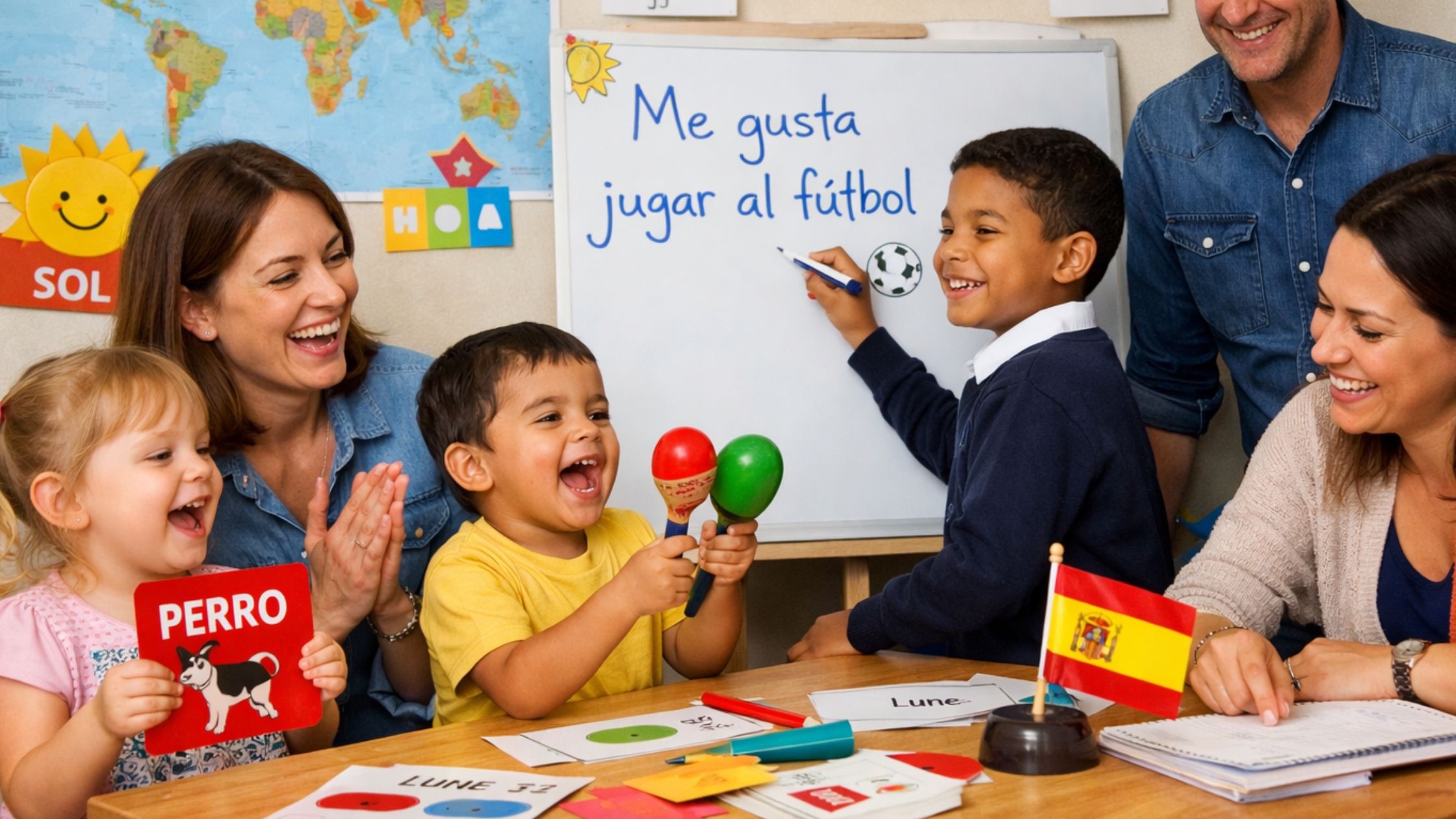 Children and adults learning Spanish in the UK through fun, immersive bilingual education programmes