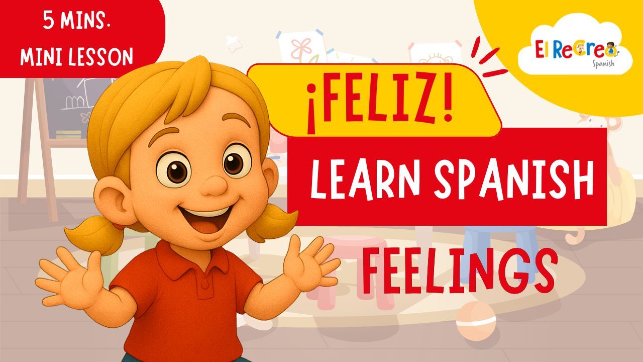 Una niña señalando su dibujo de la familia mientras aprende español durante una mini clase de 15 minutos con El Recreo Spanish.