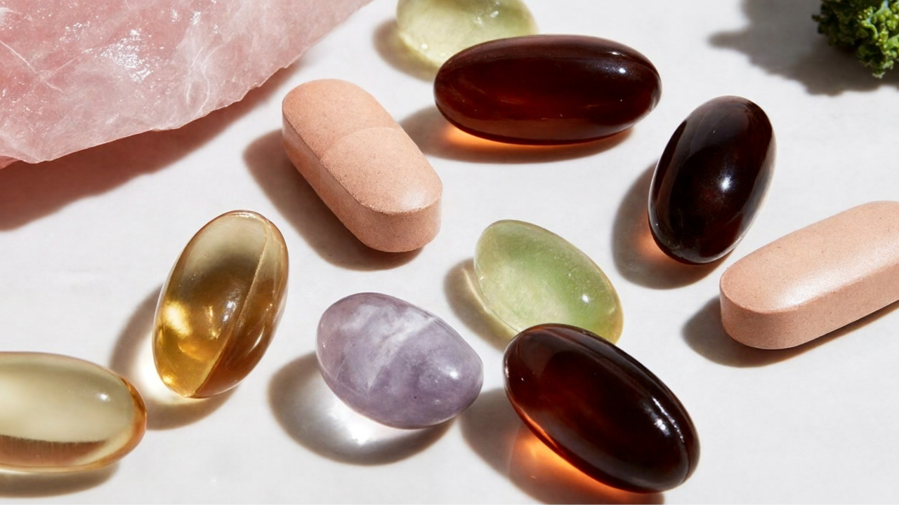 supplements for mineral deficiency pictured next to rock minerals
