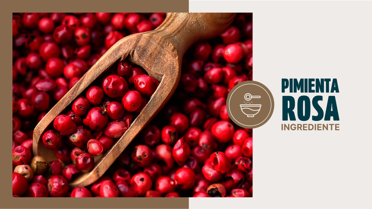 imienta rosa entera, baya aromática utilizada como ingrediente en pastelería