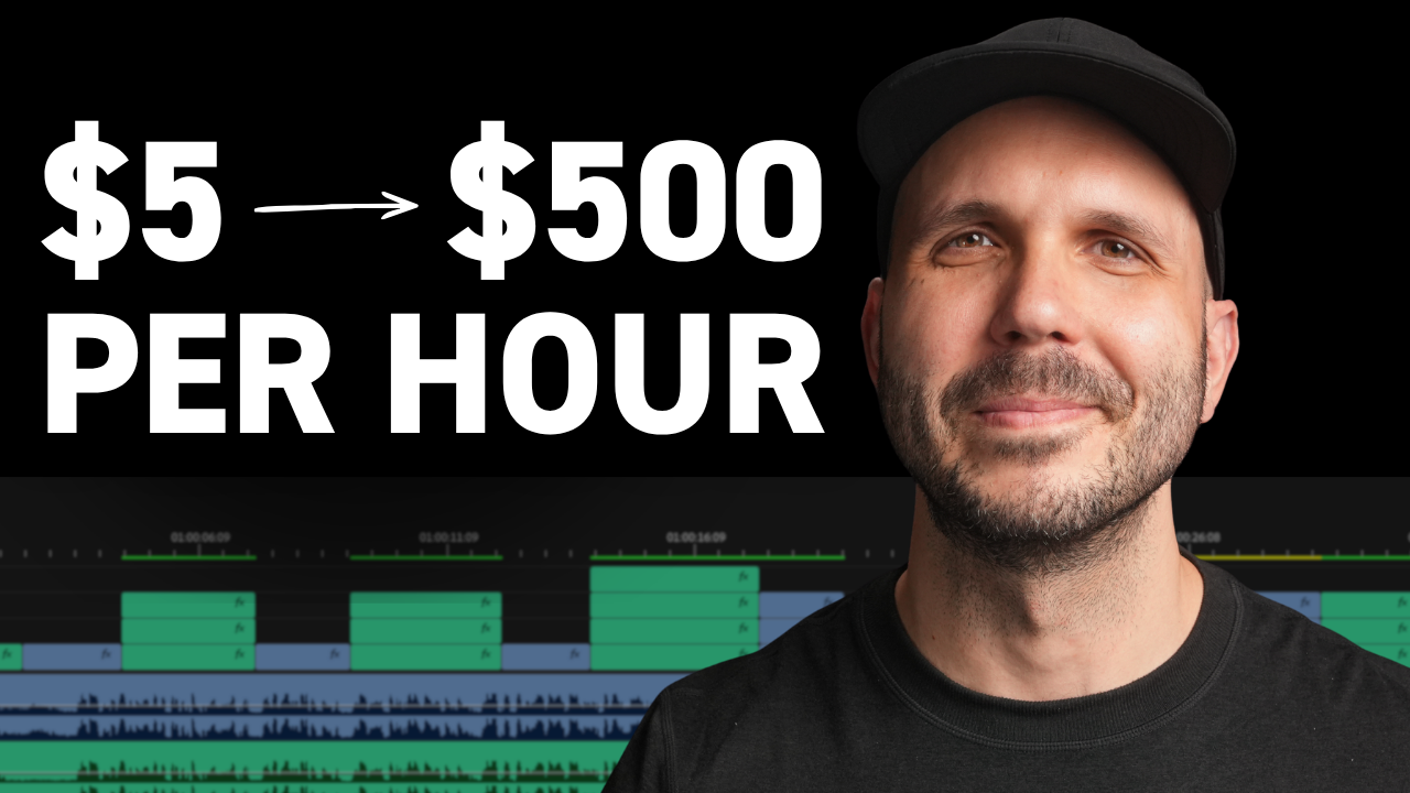Video editor working at computer showing professional editing workflow and income progression from beginner to advanced rates