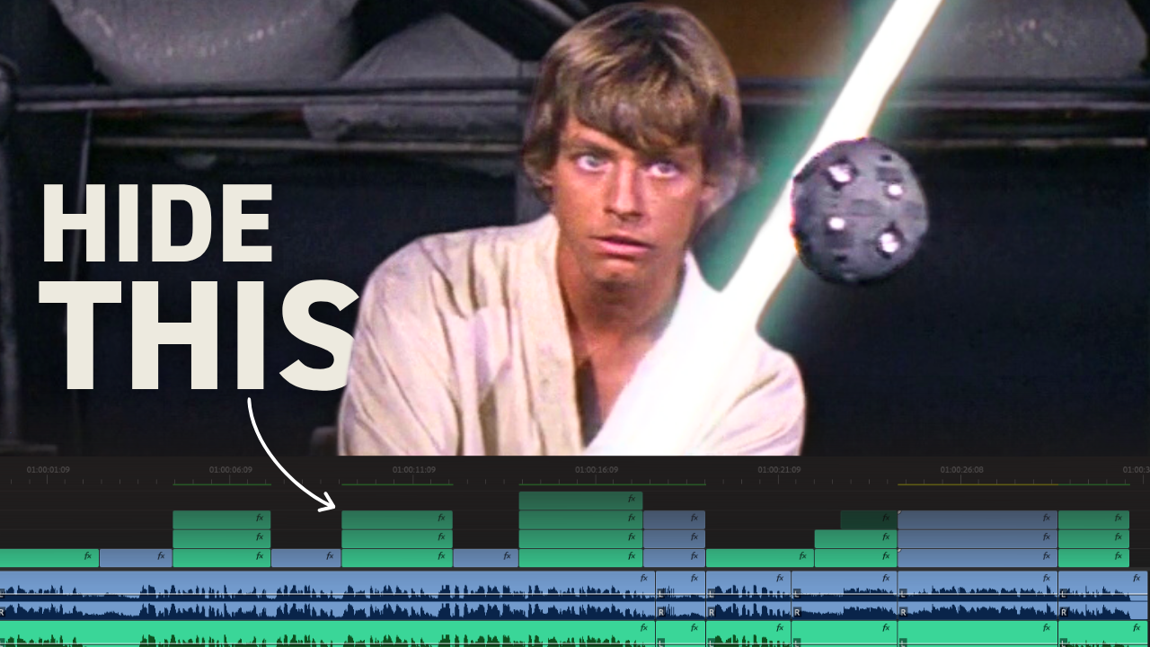 Professional video editor using storytelling formula with Hero's Journey structure displayed on monitor during commercial editing workflow