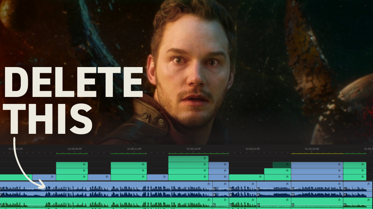 Professional video editor selecting music tracks on computer for commercial editing project