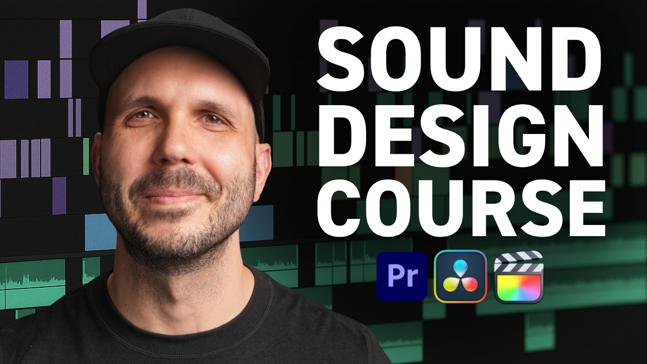 Professional video editor working on sound design for broadcast commercial with multiple audio tracks and sound effects