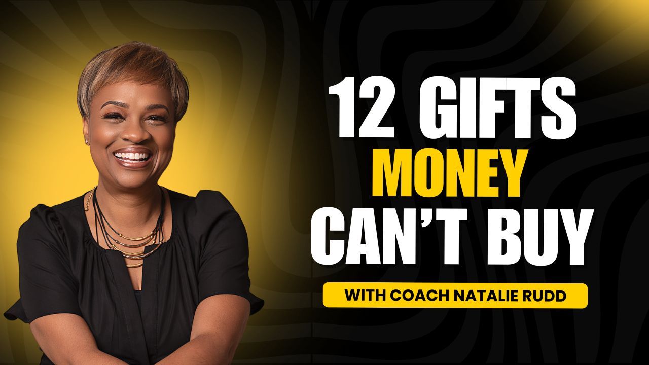 Visual list of 12 priceless non-material gifts: time, freedom, joy, purpose, and more.