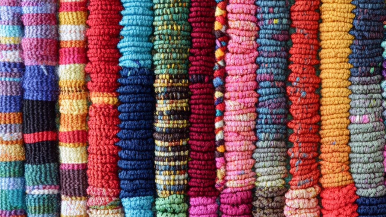 close up of colorful handwoven fabrics