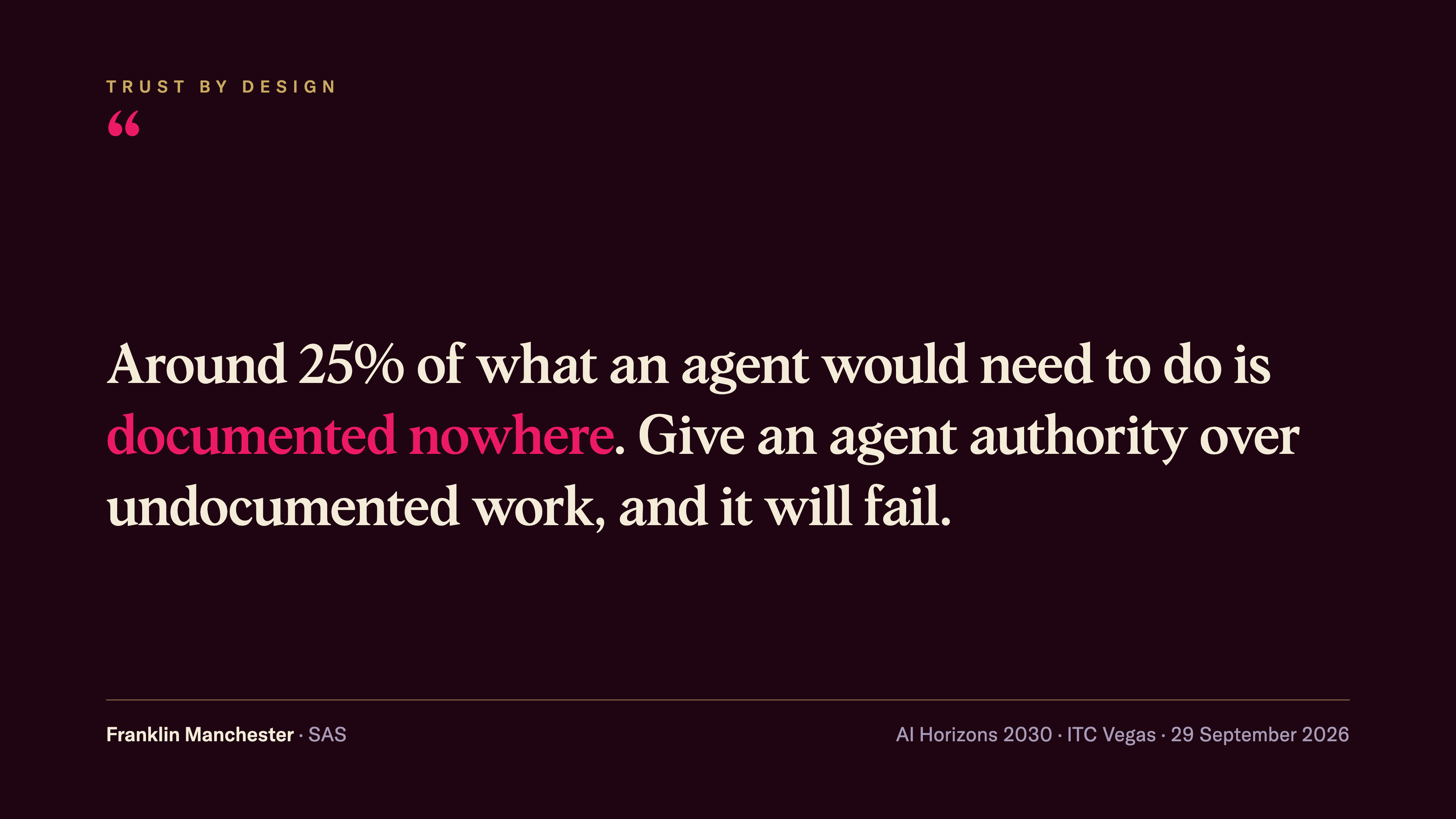 Quote card, Franklin Manchester, SAS: around 25% of what an agent would need to do is documented nowhere