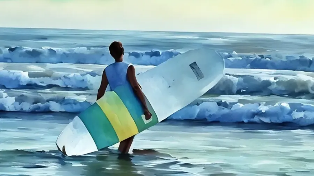 Man in water with surfboard