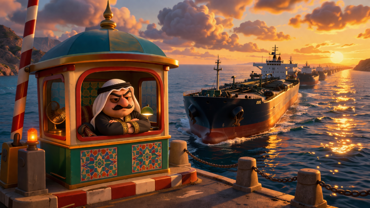 Global map showing Strait of Hormuz and Taiwan Strait chokepoints with economic pressure indicators