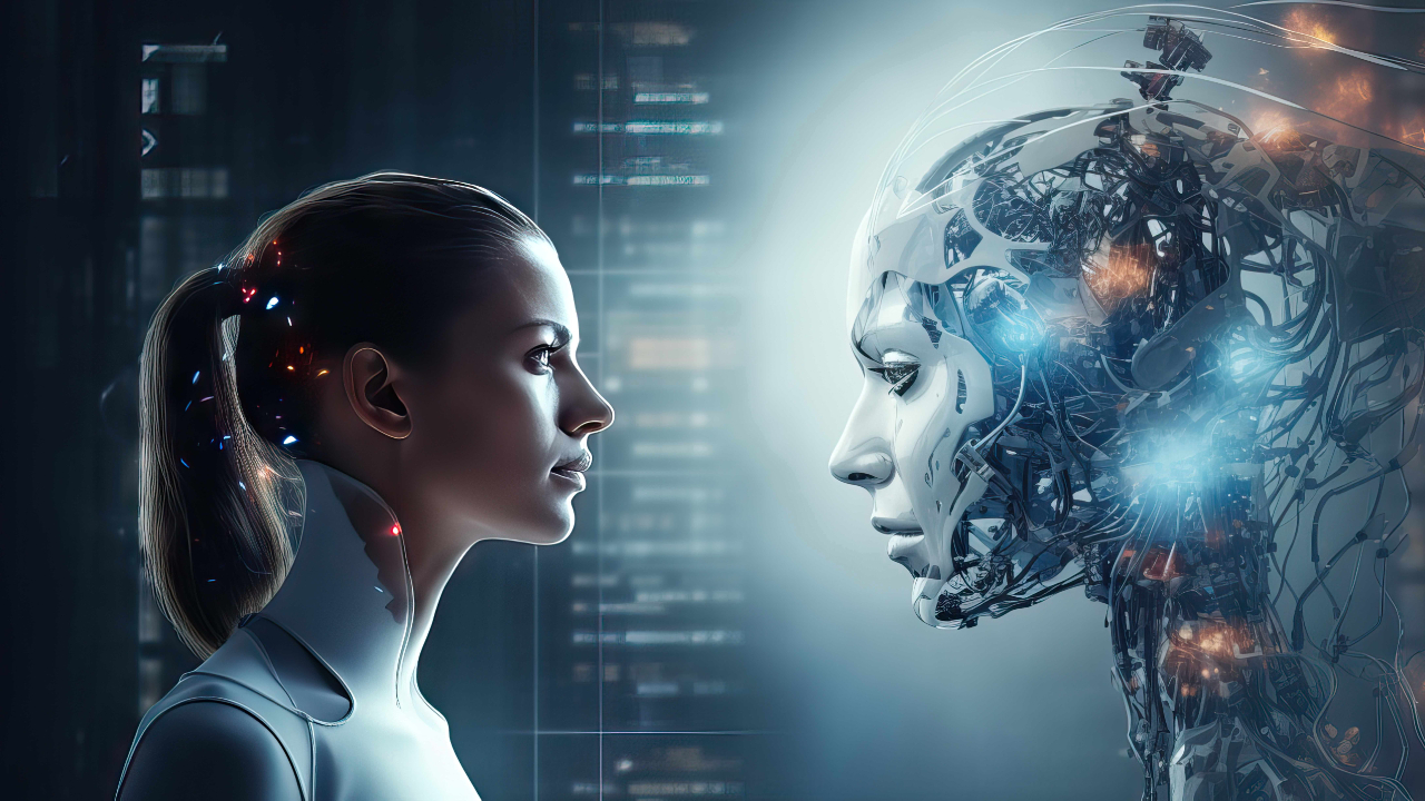 Nurse and AI looking at each other