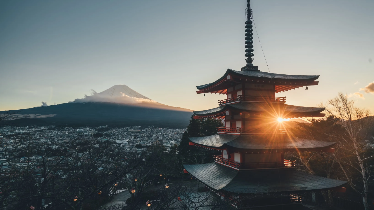 View of Mount Fuji and Chureito Pagoda, Japan