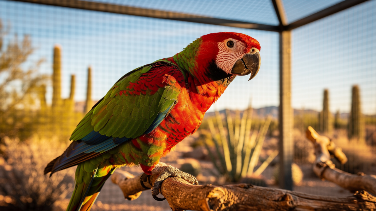 Colorful parrot perched in the desert