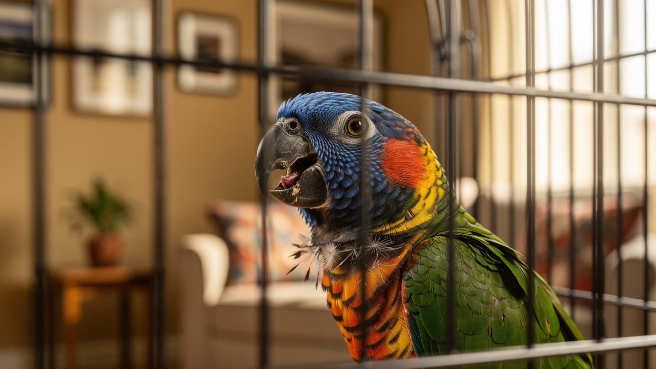 Colorful parrot vocalizing naturally showing how loud are parrots in their daily communication