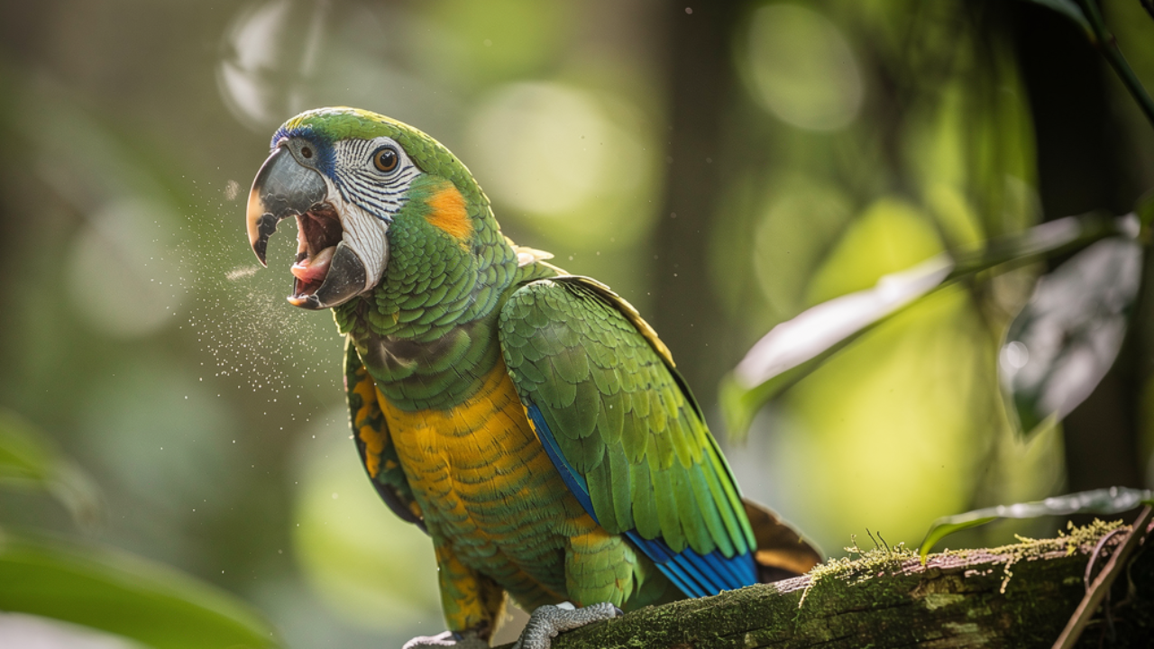 Colorful parrot vocalizing naturally showing how loud are parrots in their daily communication