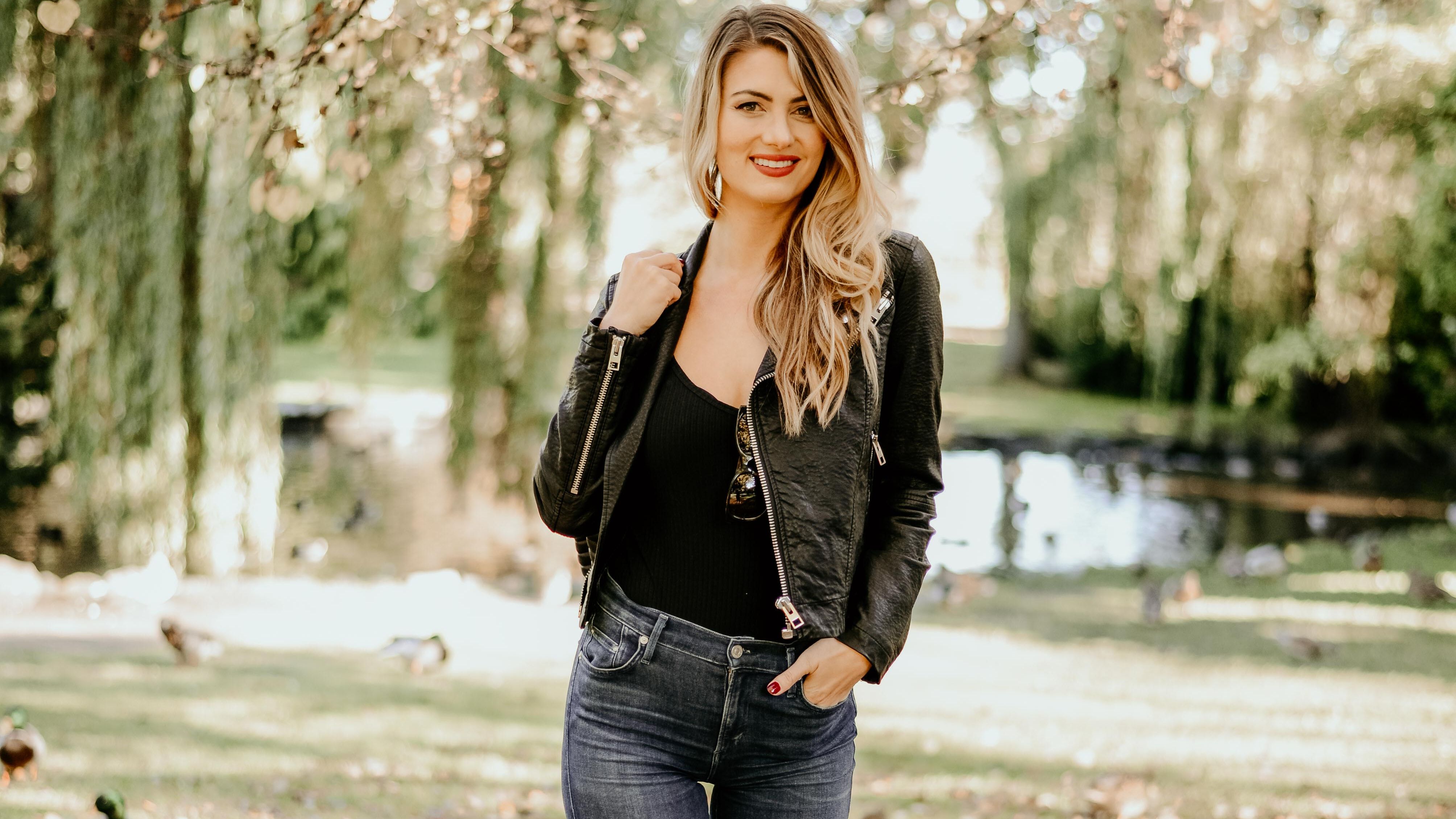Natasha in a fall outfit