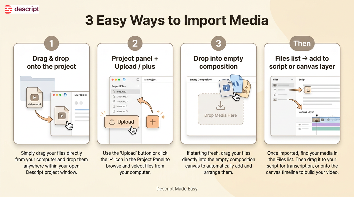 3 easy ways to import media in Descript