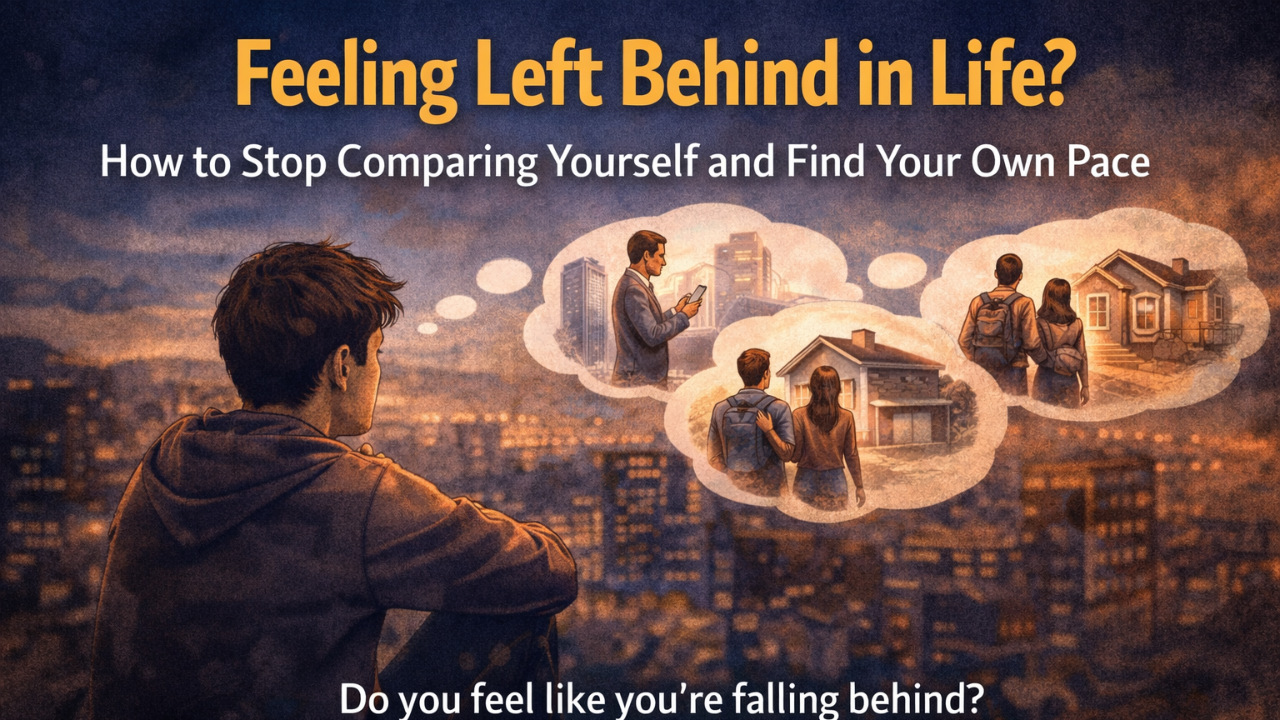 person feeling left behind in life comparing themselves to others progress and timelines illustration