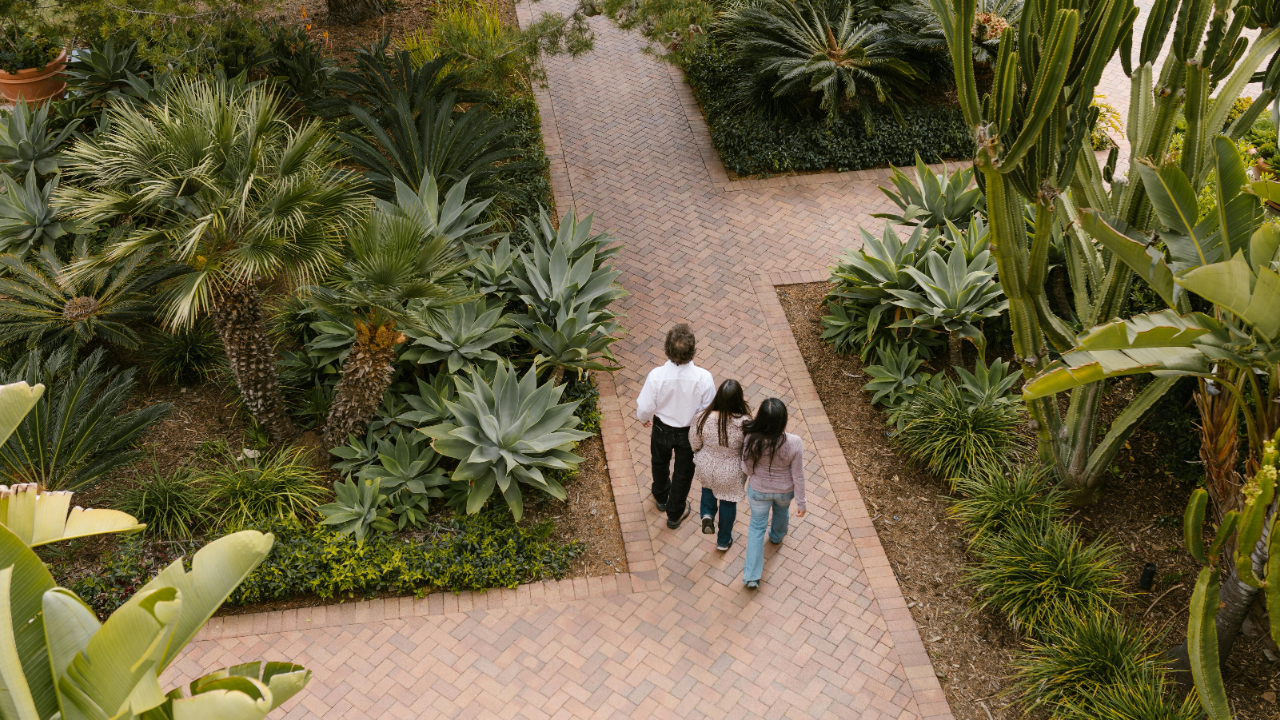 A parent staying on the path with teens, from a bird's eye view