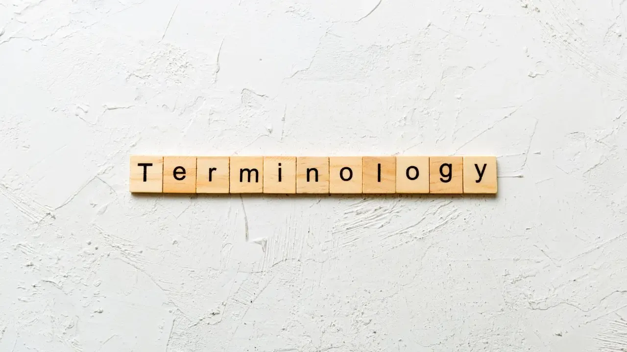 A wall with wooden scrabble tiles spelling the word Terminology