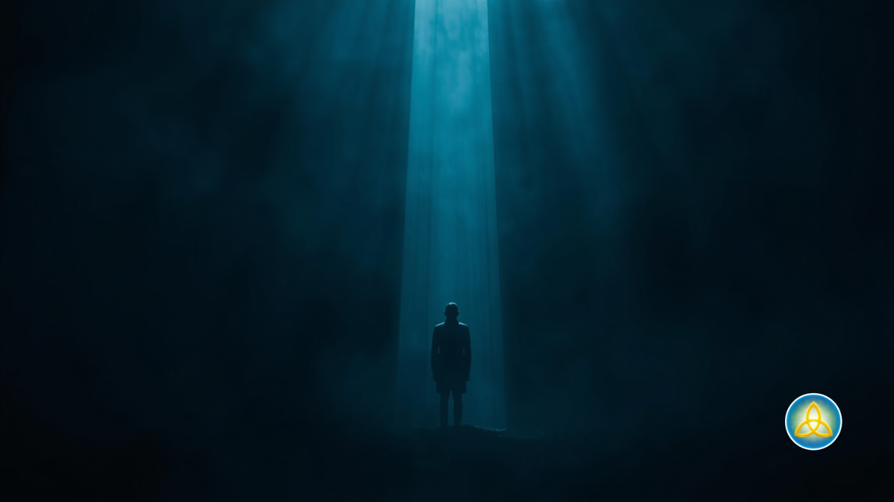  Silhouette of a person standing in a beam of light from above, representing the shift from self-doubt to surrender for high achievers