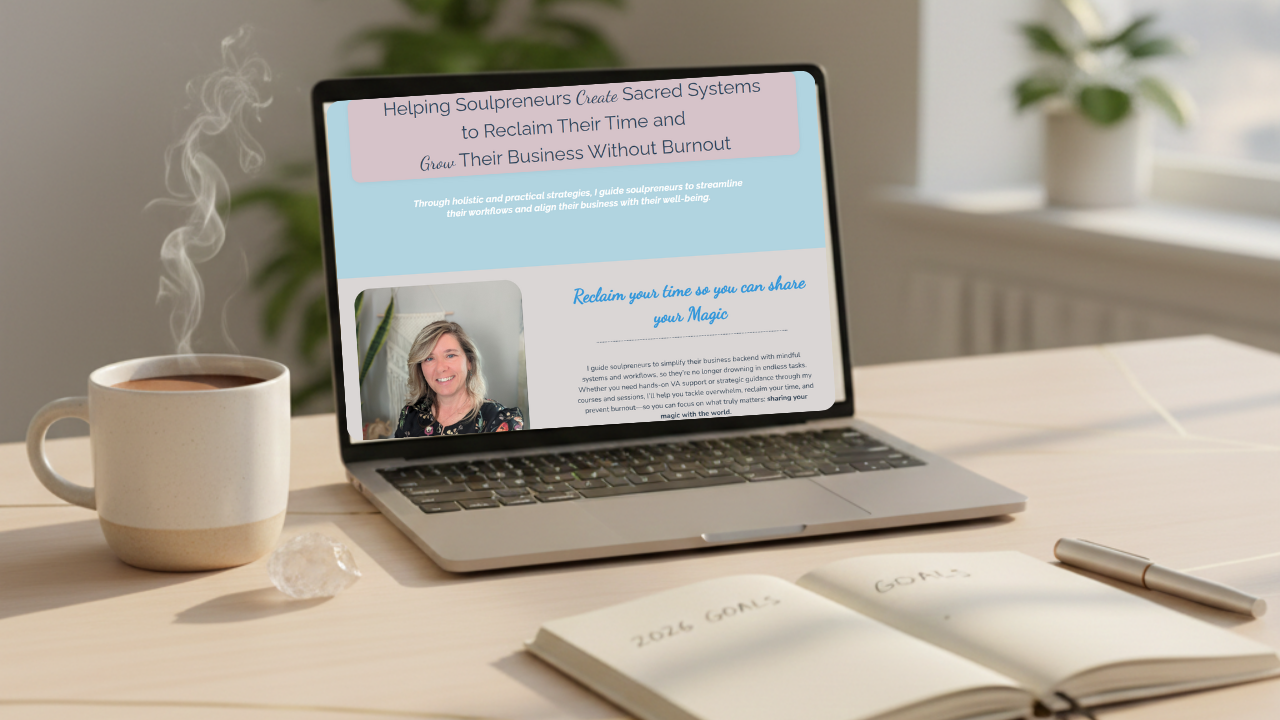 Organized workspace with clean laptop desktop, warm cacao, and peaceful morning light representing digital declutter for new year fresh start