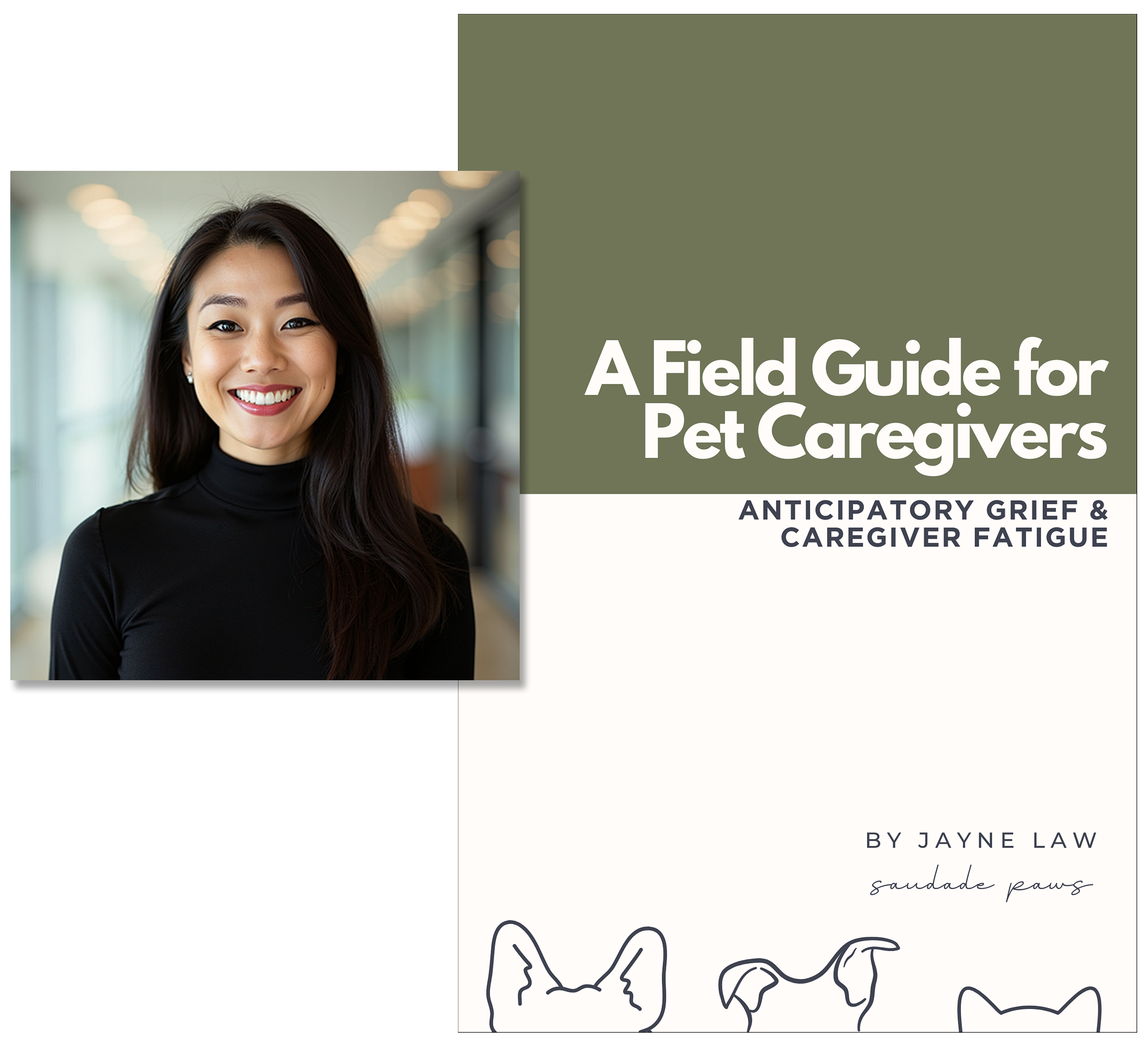AHELP Project Guest Blogger - Jayne Law Portrait and cover image of her book, A Field Guide for Pet Caregivers, purchase on Amazon