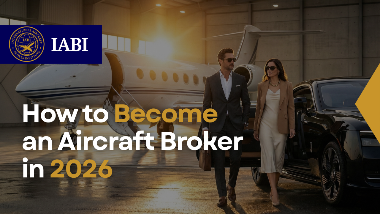Private jet with two business professionals – aircraft broker career concept 2026