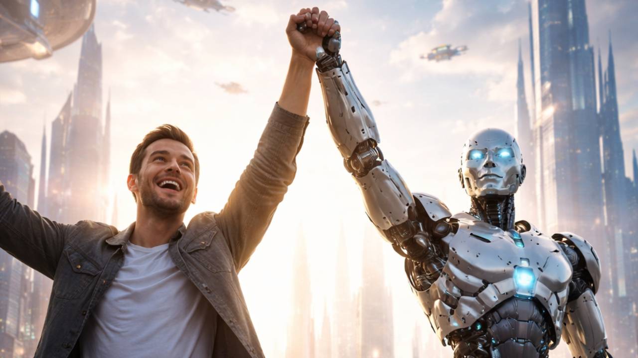 Småföretagare som jobbar tillsammans med AI istället för att överlåta allt till AI