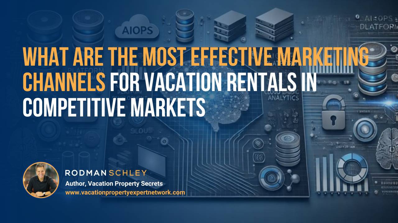 "What Are The Most Effective Marketing Channels For Vacation Rentals In Competitive Markets The image includes a small photo of Rodman Schley, author of ""Vacation Property Secrets,"" and his website: www.vacationpropertyexpertnetwork.com."
