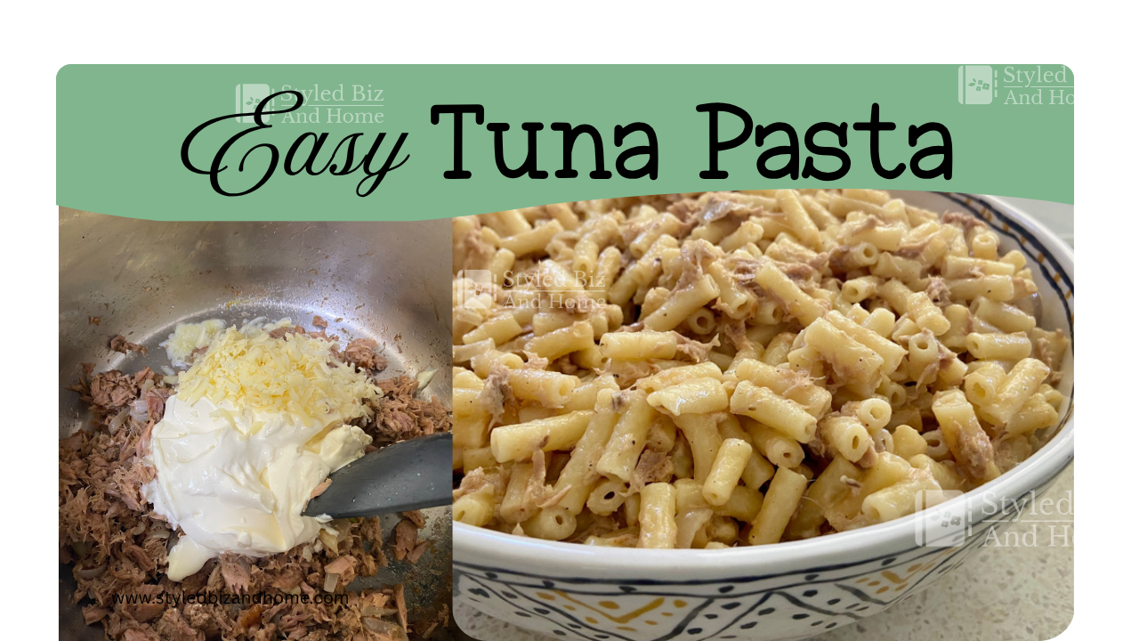 Tuna , cream and cheese in a pan and a tuna pasta in a bowl