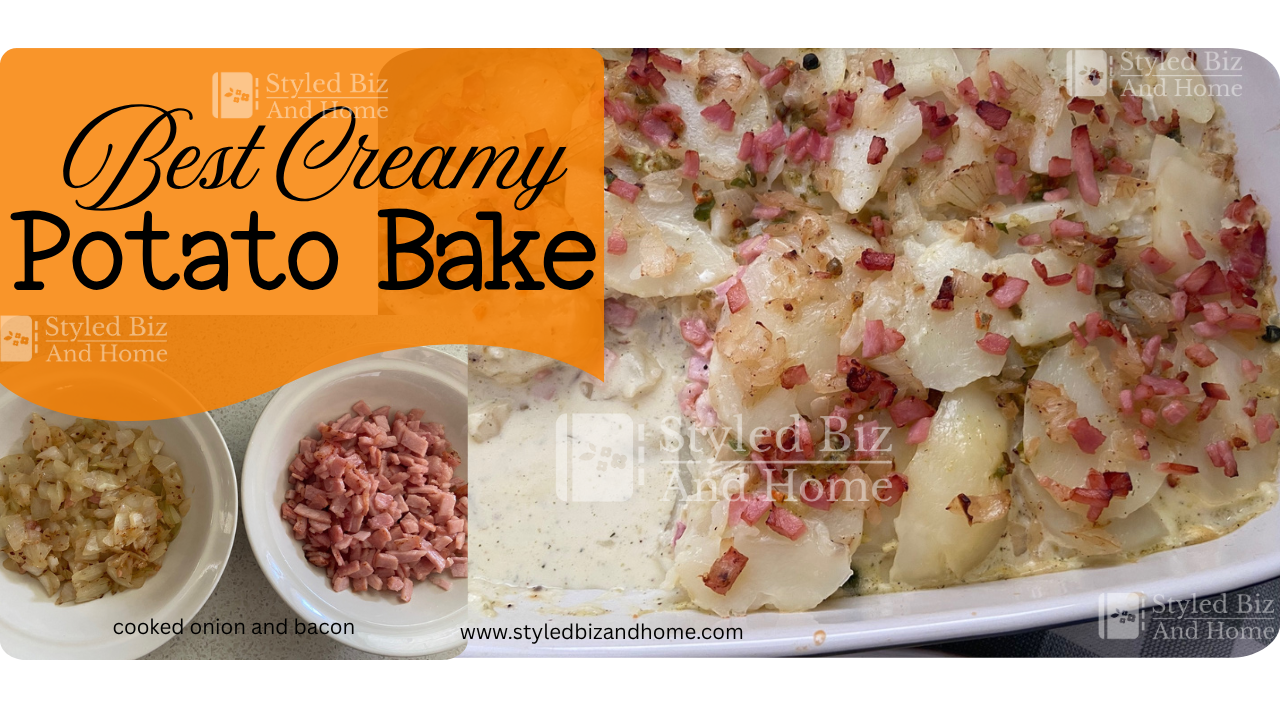 creamy potato bake in a baking dish