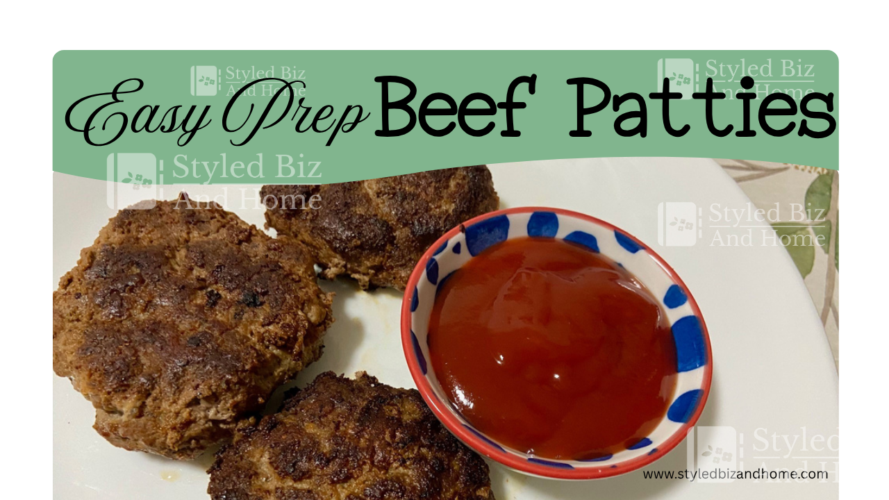 3 beefpattie and a tomato sauce dipping dish