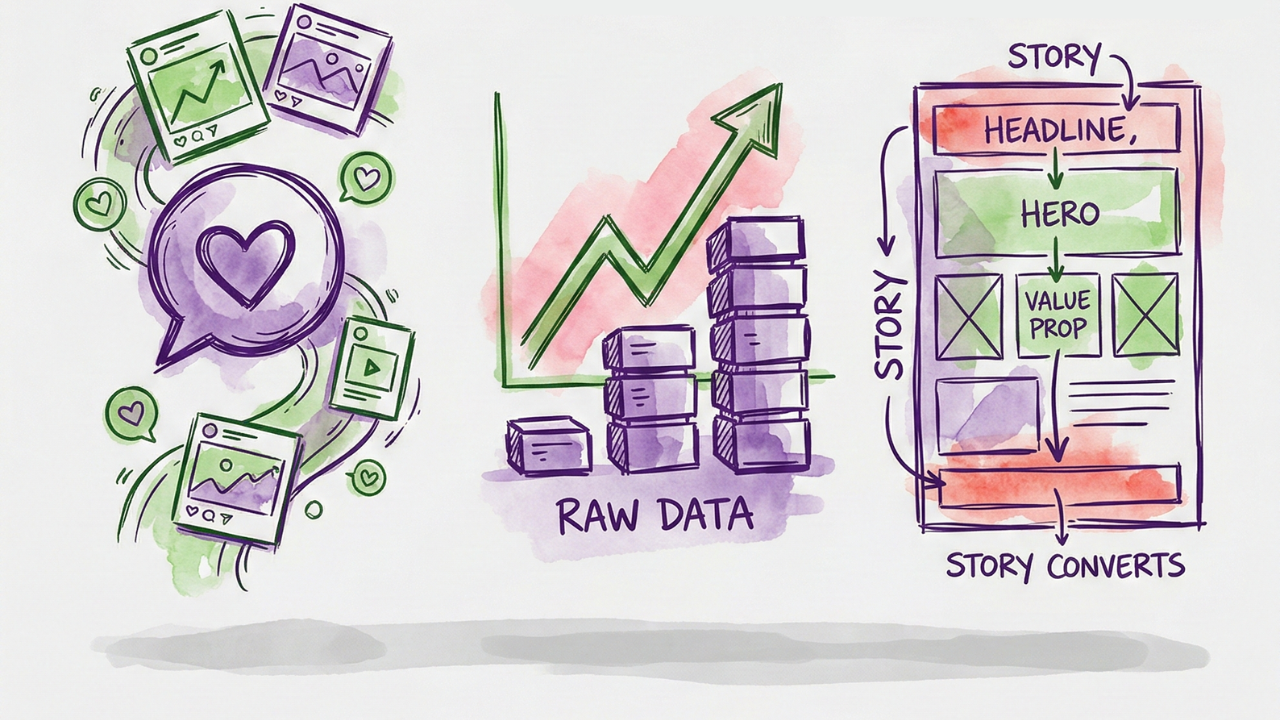 Showing illustration of social posts, case studies and landing pages