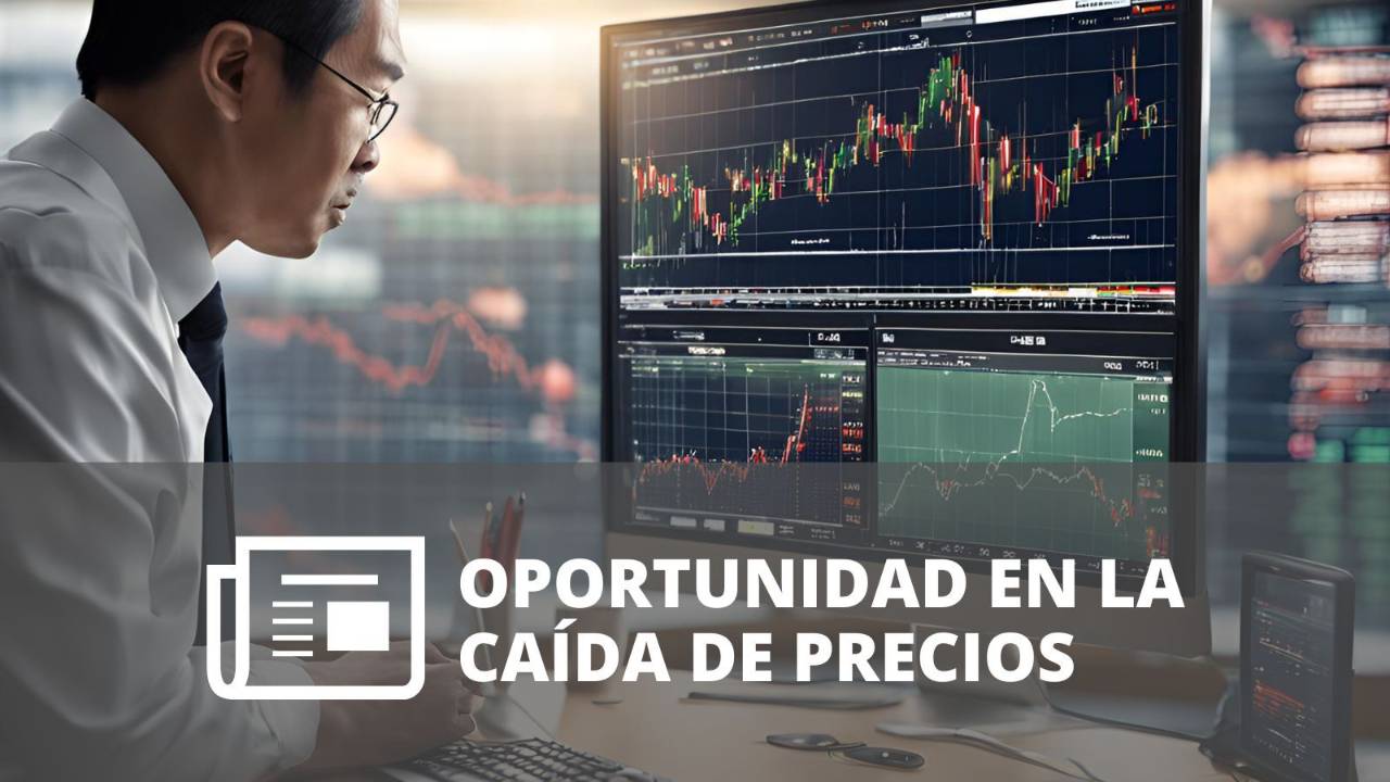 Inversor analizando un gráfico durante una caída del mercado con enfoque en fundamentos y largo plazo