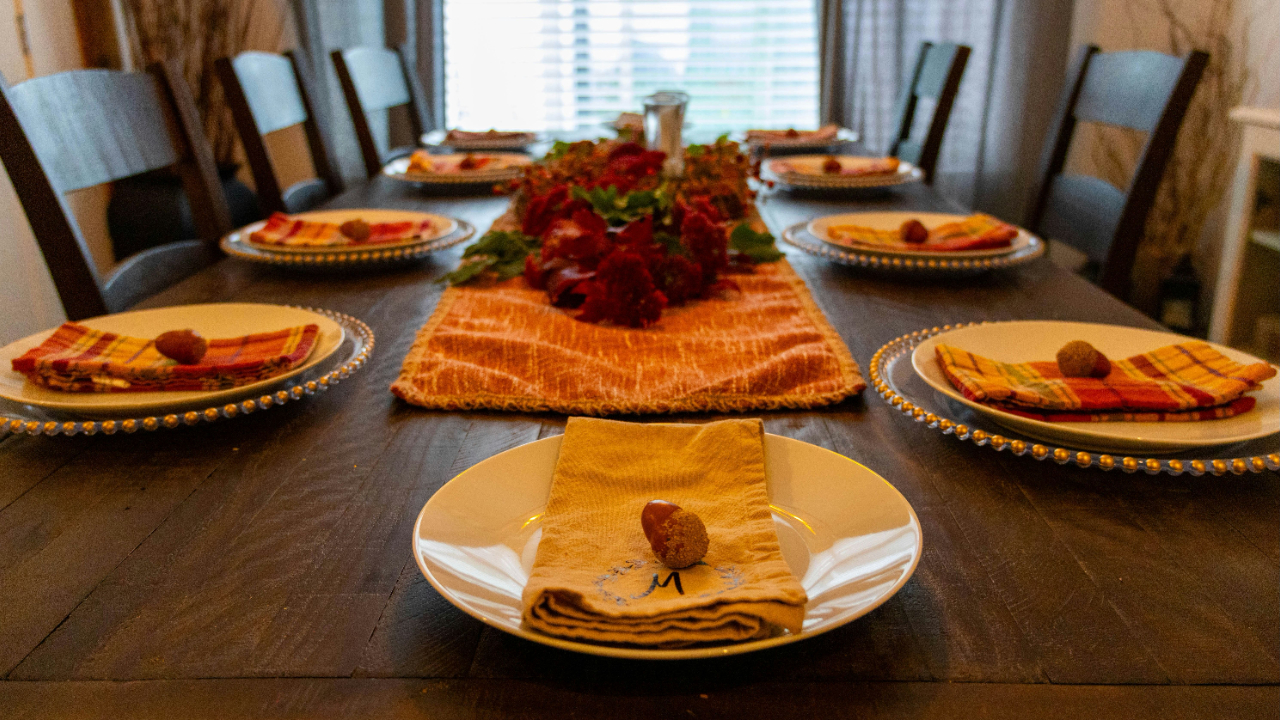 table set for Thanksgiving meal