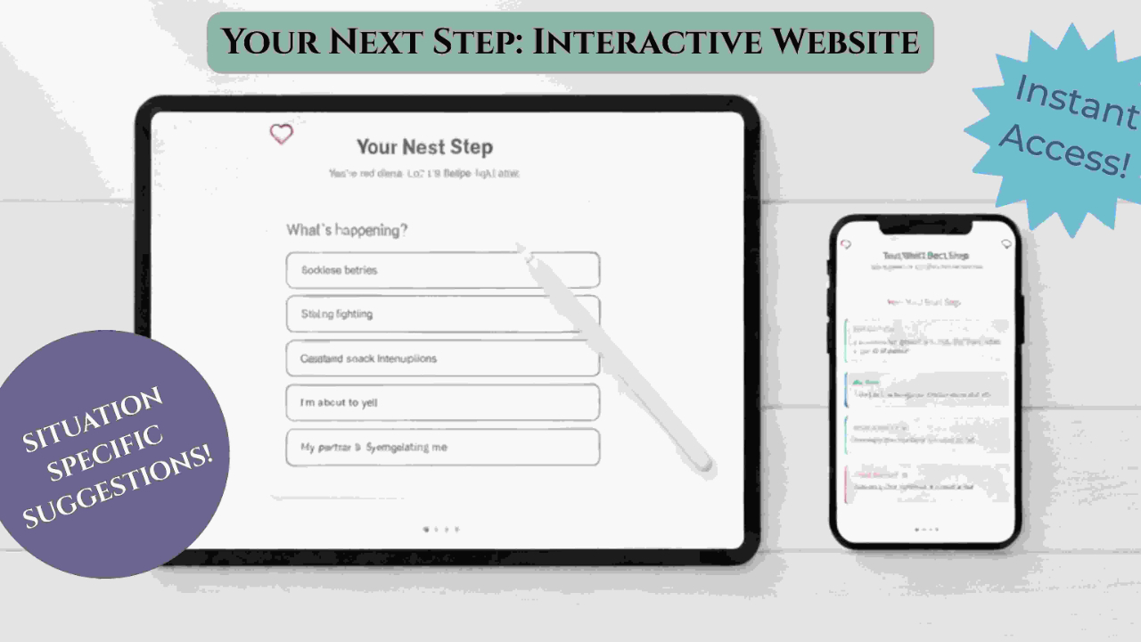 Tablet and phone depiction of the Next Best Step website on a white wooden background