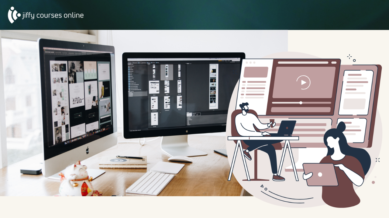 Abstract creator building an online course with Kajabi templates; title ‘Kajabi Templates: Stunning Designs to Build and Grow Your Online Business.