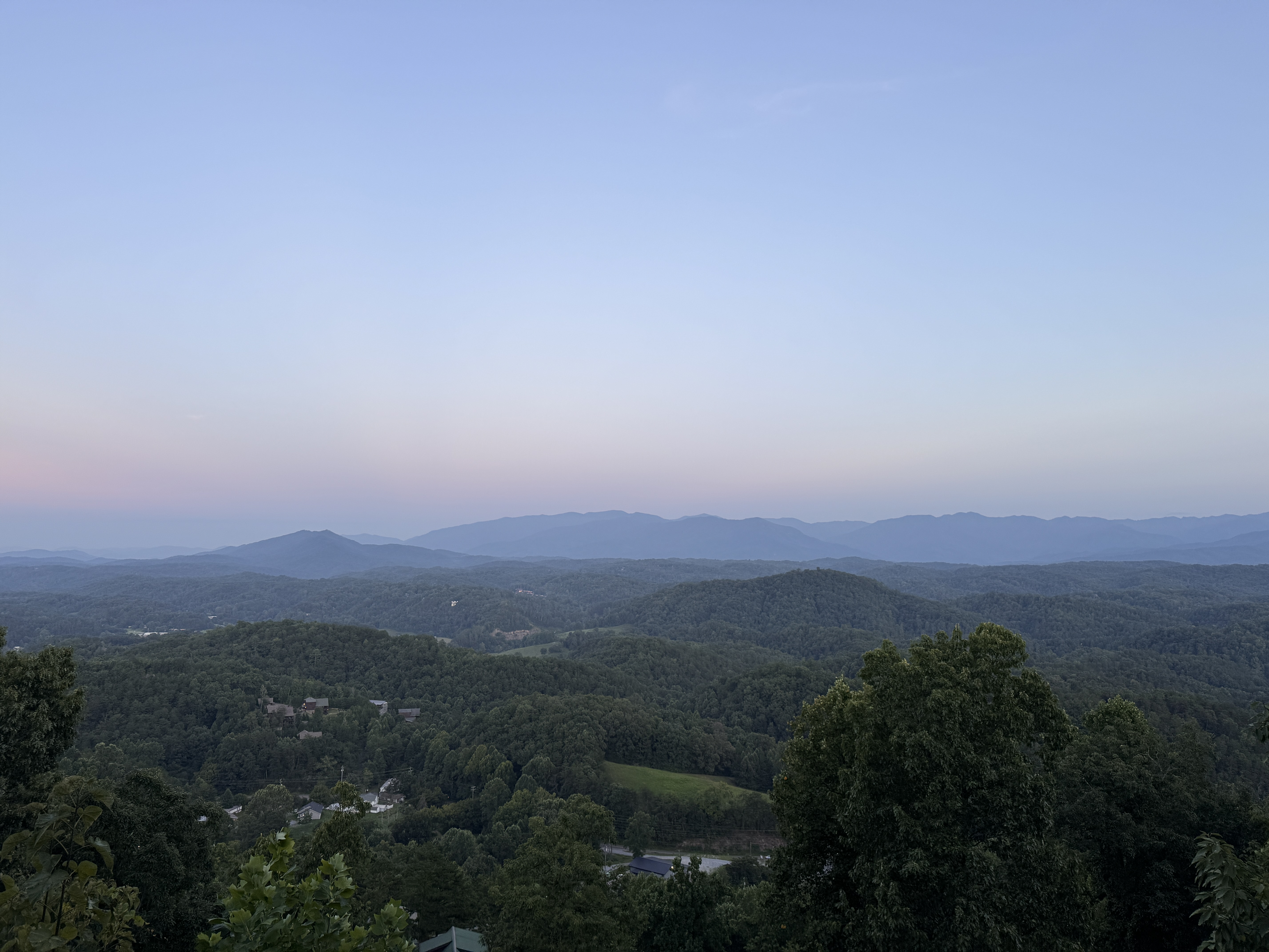 Blue ridges of the Great Smoky Mountains at dusk, viewed from Sevierville, Tennessee