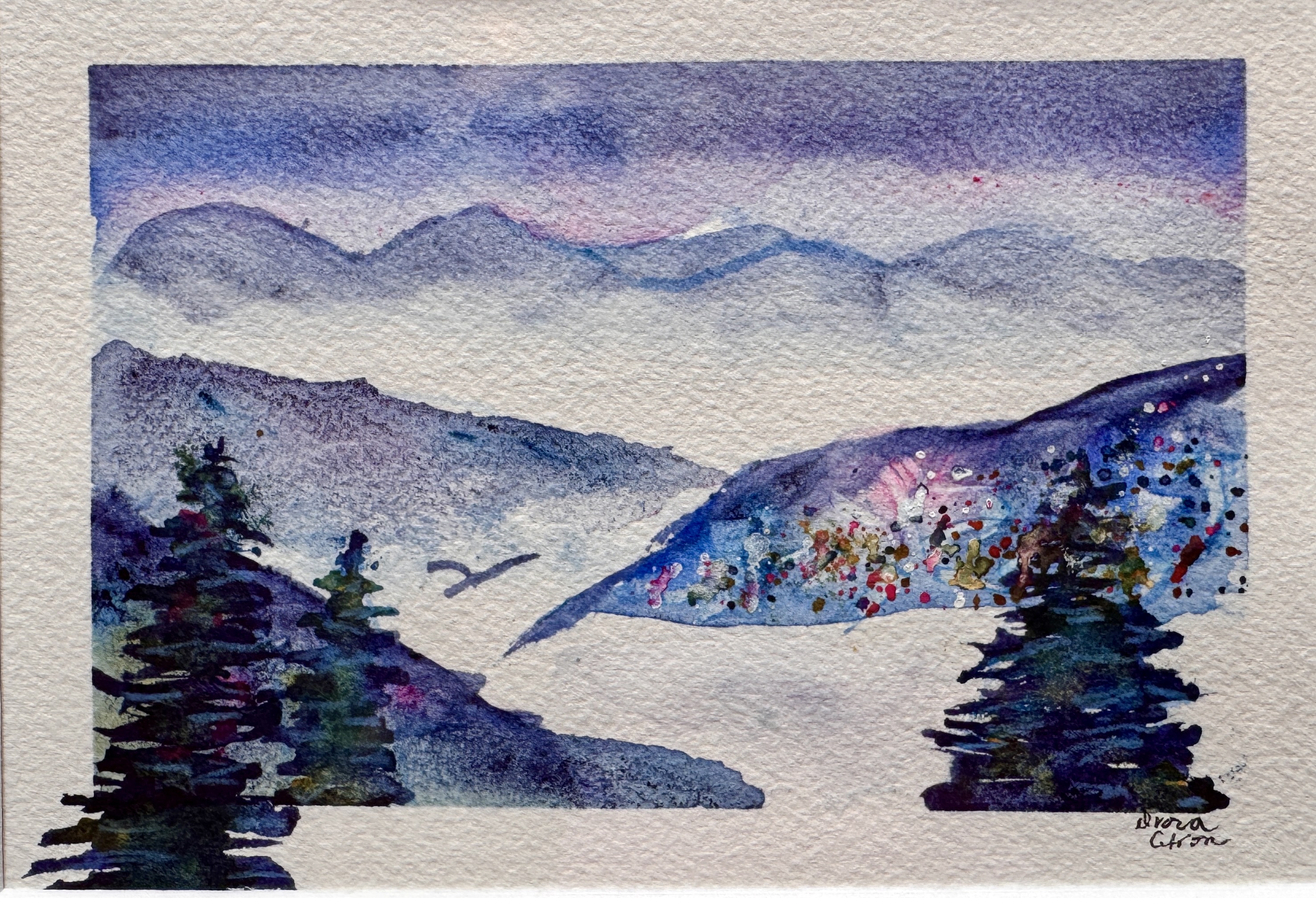 Watercolor painting of the Blue Ridge mountains by Dvora Citron, painted in Sevierville, Tennessee