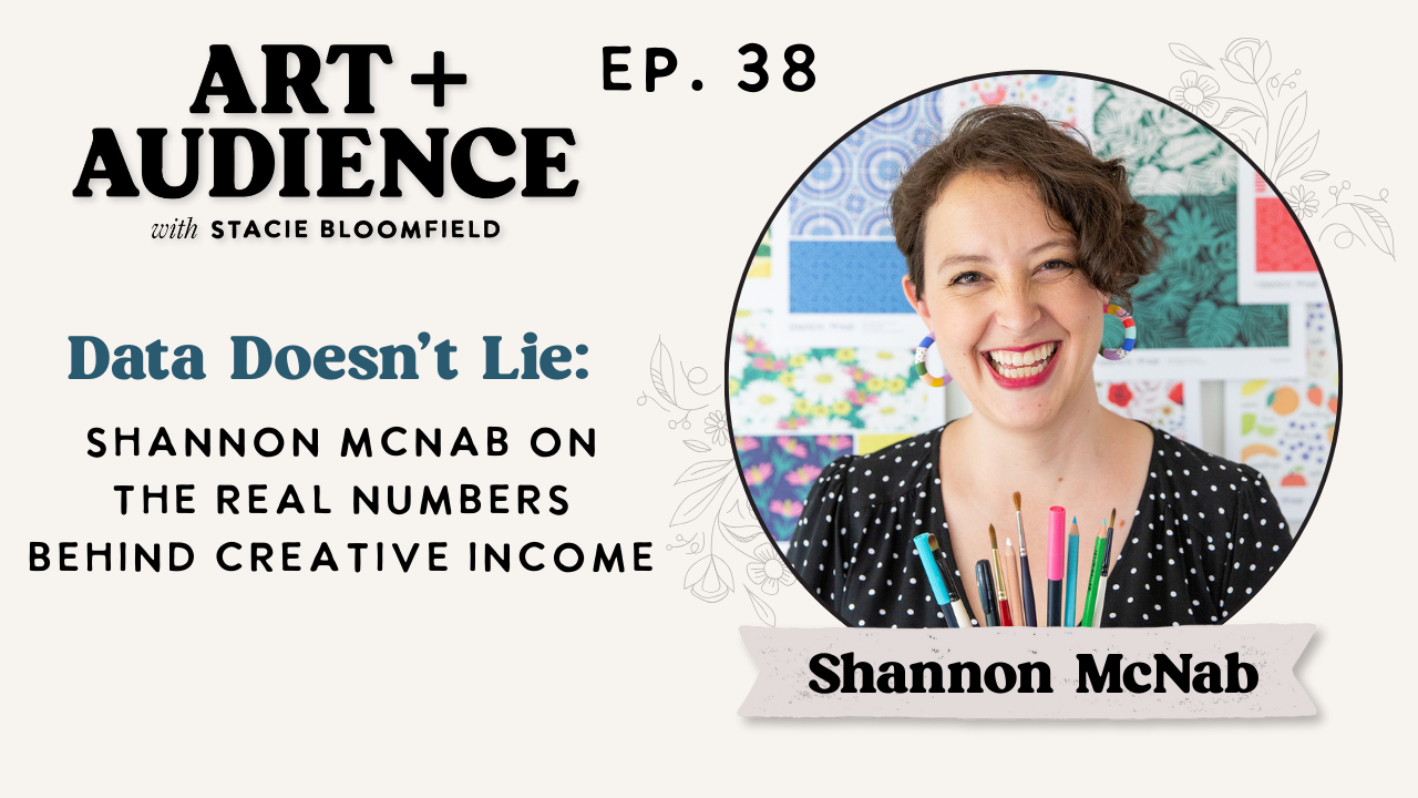 Shannon McNab and Stacie Bloomfield discussing the 2025 Surface Design Industry Survey on the Art + Audience podcast