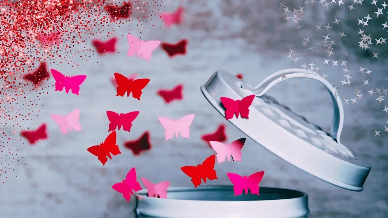 Letting Go in a Season of Retrogrades - image of butterflies being released from a dustbin.