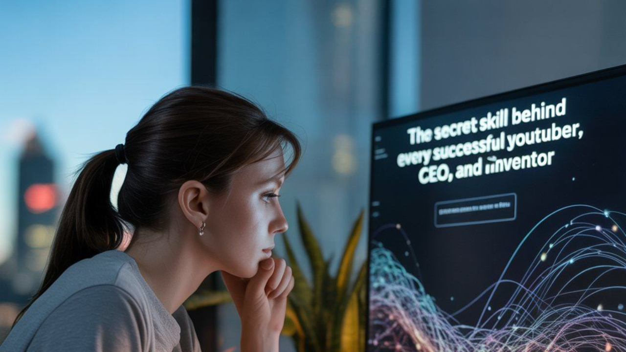 Illustration showing a collage of a YouTuber, a CEO, and an inventor connected by a glowing lightbulb—symbolizing creative thinking as the common skill behind innovation and success.