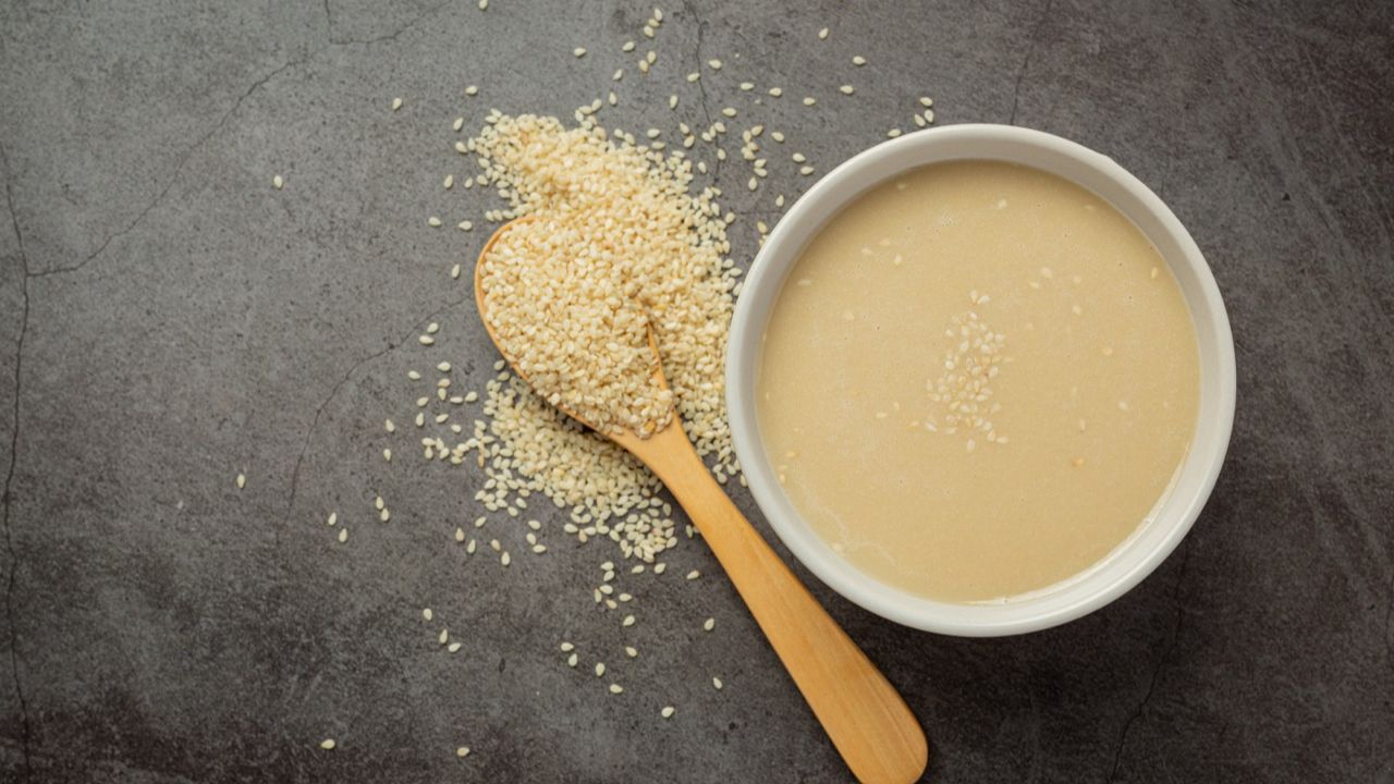 prepared tahini with sesame seeds